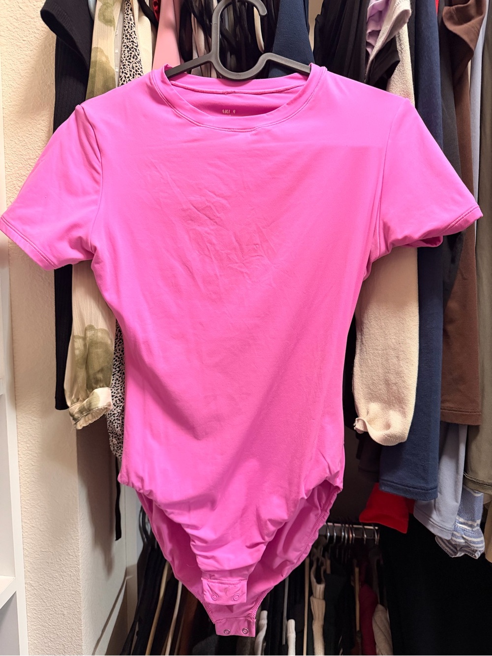 Skims Pink Short-Sleeve Bodysuit